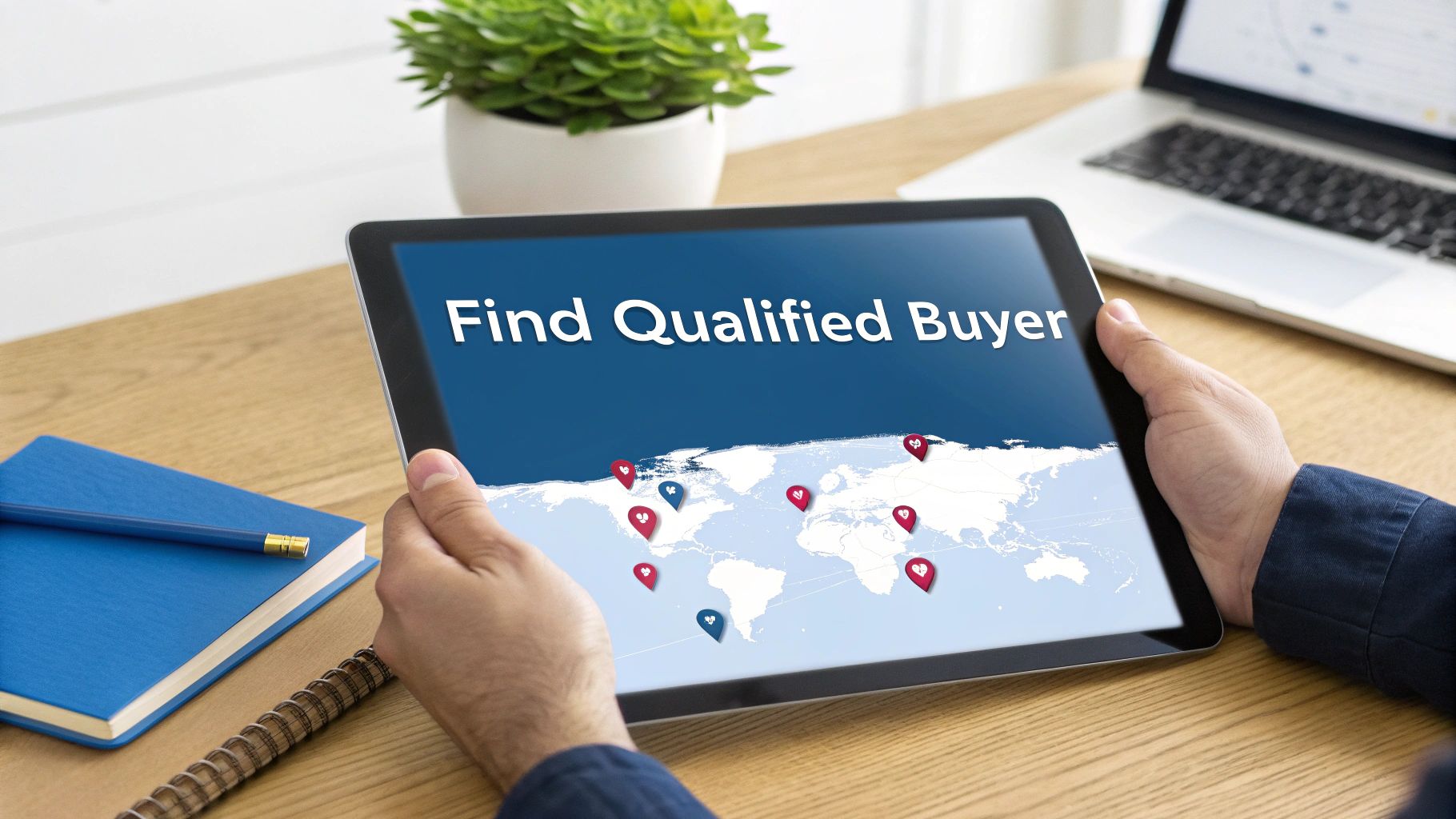 A person is looking at a phone with a map interface on the screen that shows targeted locations for advertising.