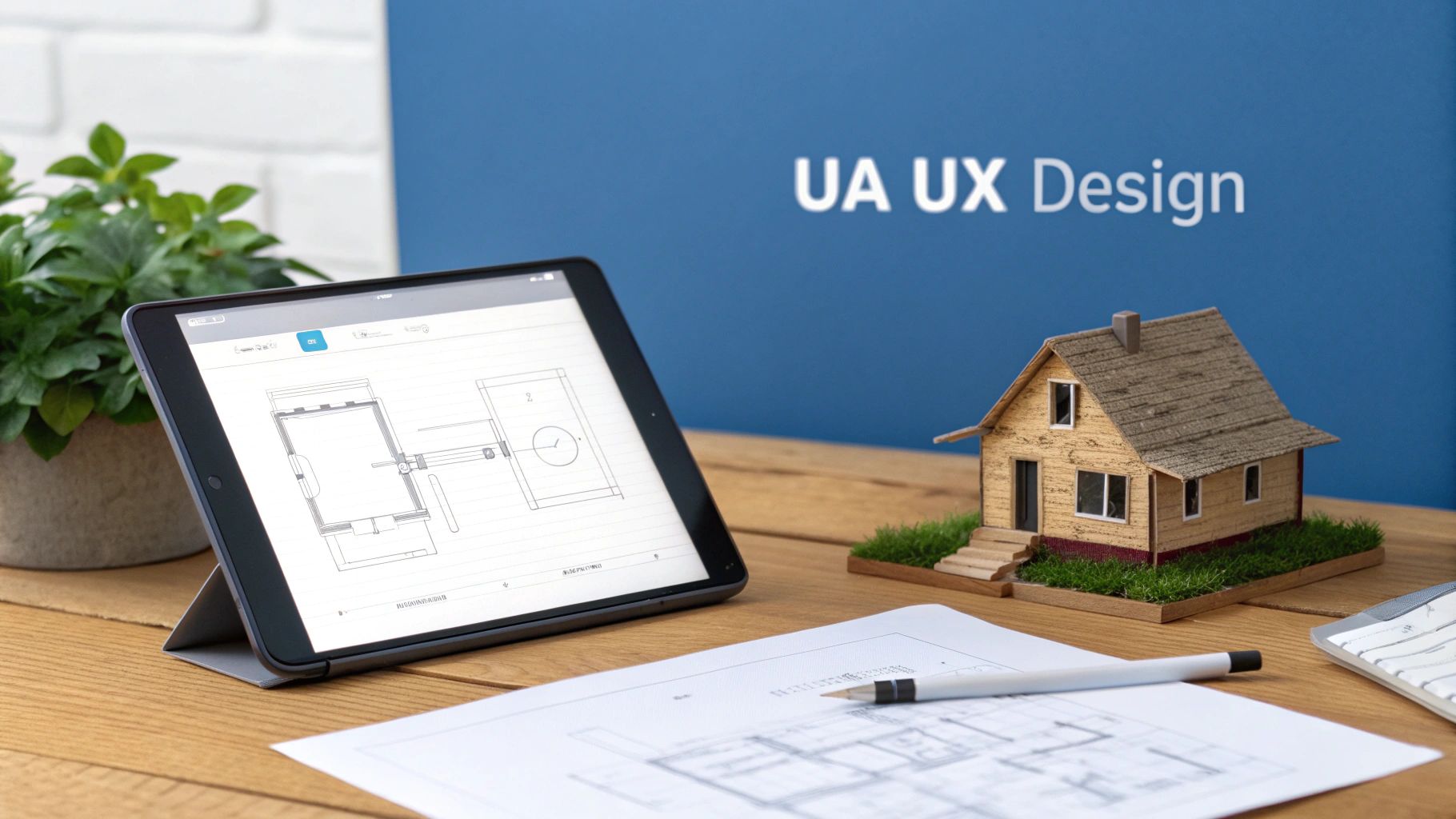 A designer wireframing a user interface on a large screen, illustrating the UA UX design process.