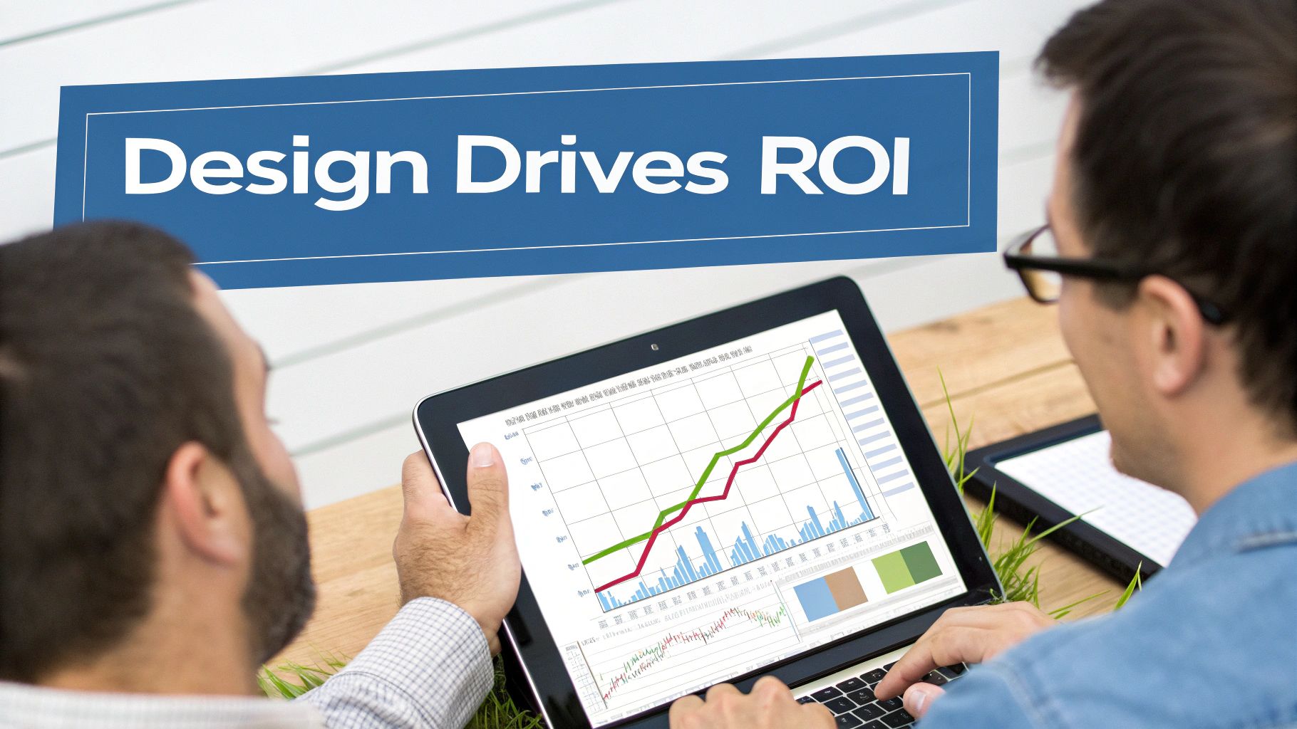 A chart showing upward-trending business metrics, symbolising the positive financial impact of strategic UA UX design.