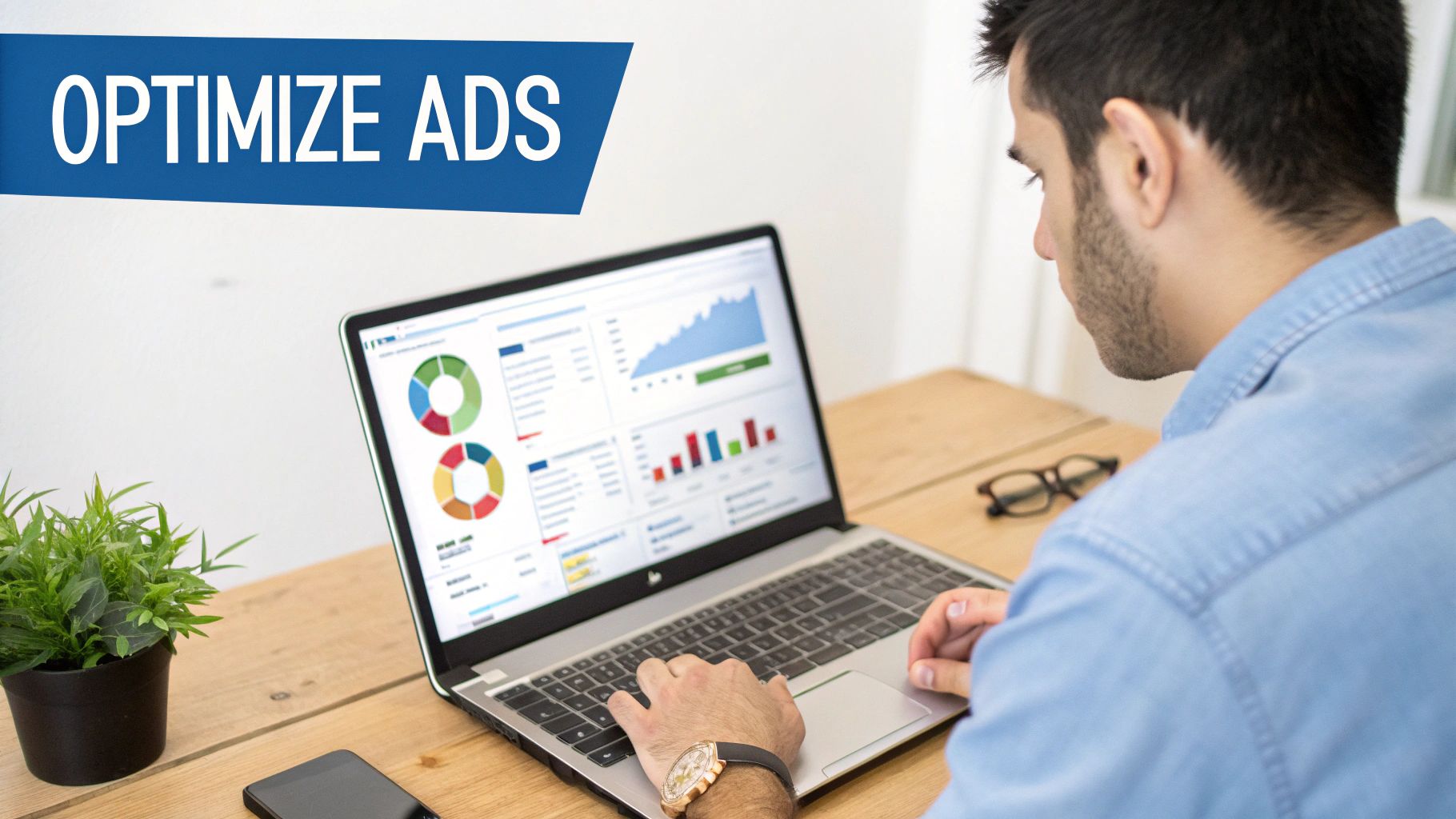 A digital dashboard showing campaign performance metrics, with graphs and charts indicating growth and optimization.