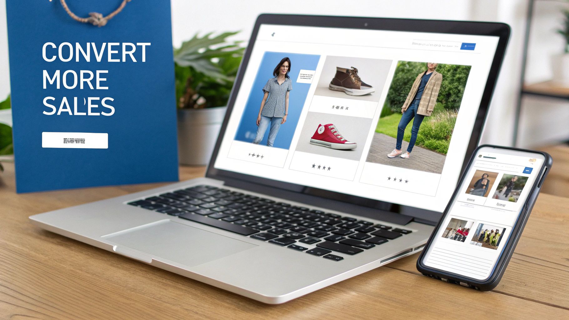A person shopping for clothes on a clean, modern e-commerce website.