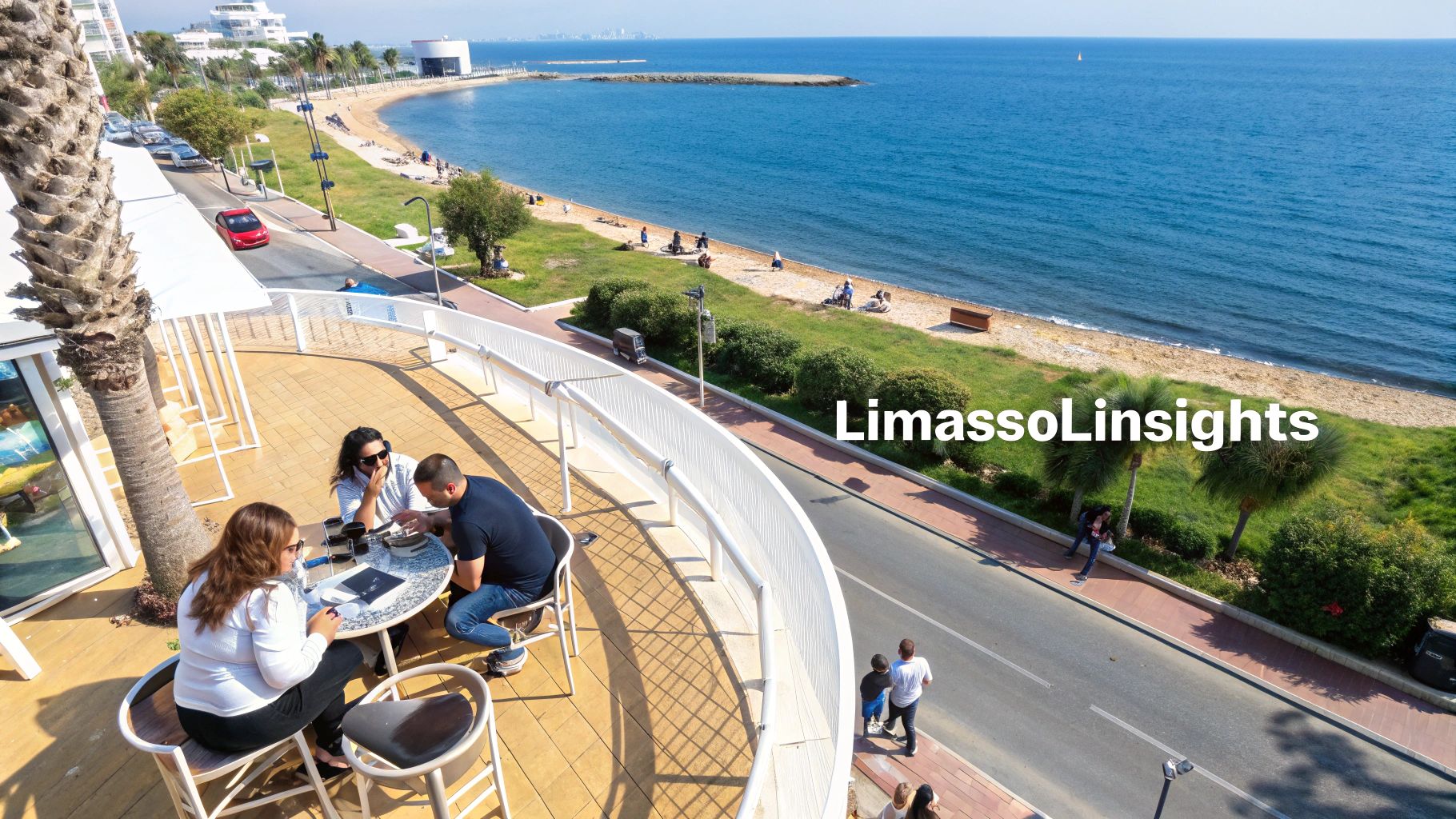 A panoramic view of the Limassol marina and coastline, representing the unique digital environment of the city.
