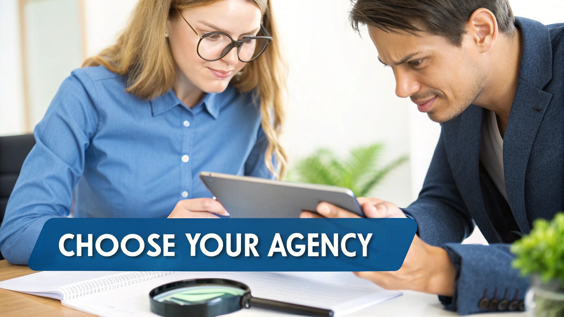 A person pointing at a checklist on a clipboard, symbolizing the process of selecting a Google Ads agency.